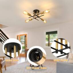 Pheashine Black Gold 41cm 4-Light Flush Mount Ceiling Light E27 Industrial - thumbnail 2