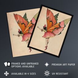 "Artery8 Tinkerbell Butterfly Fairy Vintage Watercolour Wall Art Print in Beige - Size: W18"" x H24""" - thumbnail 2