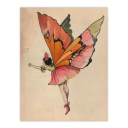 "Artery8 Tinkerbell Butterfly Fairy Vintage Watercolour Wall Art Print in Beige - Size: W18"" x H24""" - thumbnail 1
