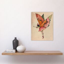 "Artery8 Tinkerbell Butterfly Fairy Vintage Watercolour Wall Art Print in Beige - Size: W18"" x H24""" - thumbnail 4