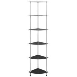 Berkfield Home 6-Tier Shelf Black 30x30x160 cm Tempered Glass - Size: 30 x 30 x 160 cm