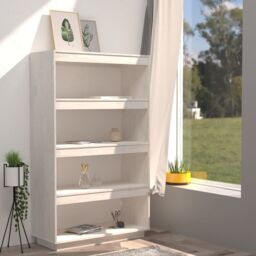 Berkfield Home Book Cabinet/Room Divider White 80x35x135 cm Solid Pinewood - Size: 80 x 35 x 135 cm - thumbnail 3
