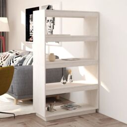 Berkfield Home Book Cabinet/Room Divider White 80x35x135 cm Solid Pinewood - Size: 80 x 35 x 135 cm - thumbnail 1