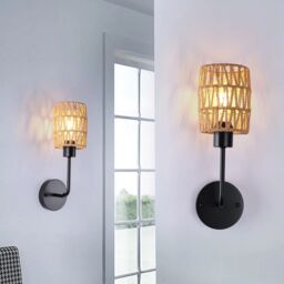 Garwarm Farmhouse Rattan Dimmable Armed Sconce (Set of 2) in Brown