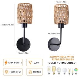 Garwarm Farmhouse Rattan Dimmable Armed Sconce (Set of 2) in Brown - thumbnail 8