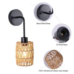 Garwarm Farmhouse Rattan Dimmable Armed Sconce (Set of 2) in Brown - thumbnail 6