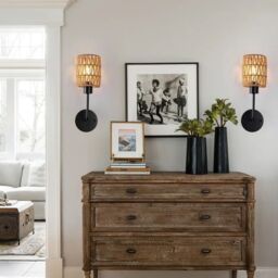 Garwarm Farmhouse Rattan Dimmable Armed Sconce (Set of 2) in Brown - thumbnail 2