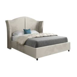Casani Tirley Curved Winged Upholstered Beige Soft Velvet Designer Bed Frame in Cream - Size: Small Single - thumbnail 3