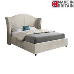 Casani Tirley Curved Winged Upholstered Beige Soft Velvet Designer Bed Frame in Cream - Size: Small Single - thumbnail 4