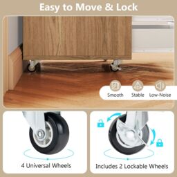 Costway 5 Drawer Chest Rolling Dresser Storage Cabinet w/Lockable Wheels in Natural - thumbnail 4