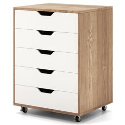 Costway 5 Drawer Chest Rolling Dresser Storage Cabinet w/Lockable Wheels in Natural - thumbnail 1