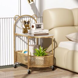 Costway Mobile Glass Coffee Table 2-Tier Modern Cocktail Table-Golden in Gold - thumbnail 6