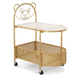 Costway Mobile Glass Coffee Table 2-Tier Modern Cocktail Table-Golden in Gold - thumbnail 4