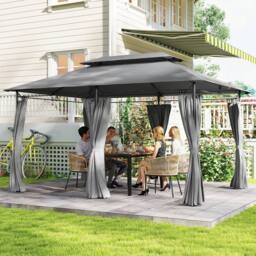OUTSUNNY x 4m Garden Gazebo with Sides, Double Roof Metal Gazebo, Grey - thumbnail 1