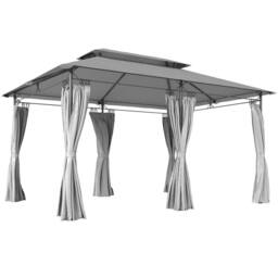 OUTSUNNY x 4m Garden Gazebo with Sides, Double Roof Metal Gazebo, Grey - thumbnail 2
