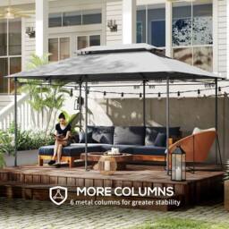 OUTSUNNY x 4m Garden Gazebo with Sides, Double Roof Metal Gazebo, Grey - thumbnail 6