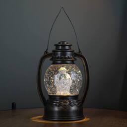 Samuel Alexander 20cm Light up The Snowman Christmas Water Spinner Globe with LEDs in Bronze - thumbnail 2