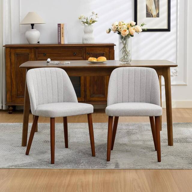 London Boutique 2PCS Upholstered Dining Chairs Modern Fabric Side Chairs Accent Chairs in Grey - image 1