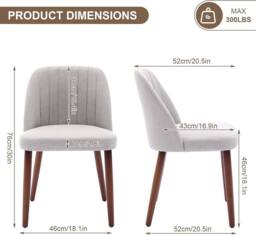 London Boutique 2PCS Upholstered Dining Chairs Modern Fabric Side Chairs Accent Chairs in Grey - thumbnail 3