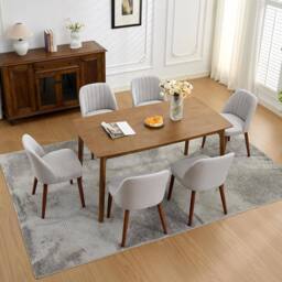 London Boutique 2PCS Upholstered Dining Chairs Modern Fabric Side Chairs Accent Chairs in Grey - thumbnail 6