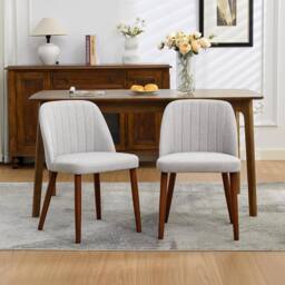 London Boutique 2PCS Upholstered Dining Chairs Modern Fabric Side Chairs Accent Chairs in Grey - thumbnail 1