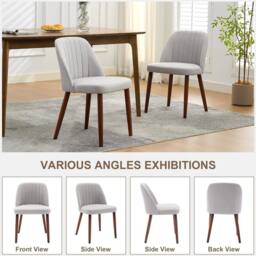 London Boutique 2PCS Upholstered Dining Chairs Modern Fabric Side Chairs Accent Chairs in Grey - thumbnail 5