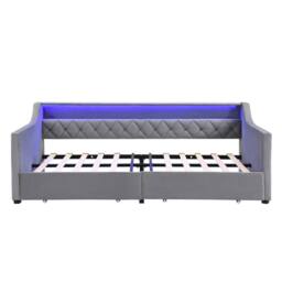 Merax 3ft Single Daybed Sofa Bed with LED Lights, USB Ports & 2 Drawers in Grey - thumbnail 8