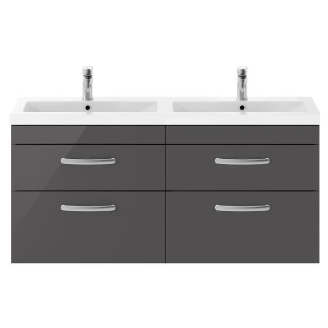 Balterley Millwich 4 Drawer Wall Hung Vanity Basin Unit, Gloss Grey, 1200mm in Grey - image 1