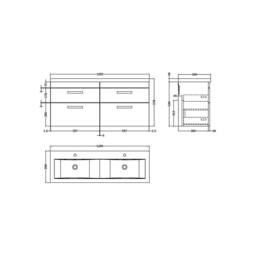 Balterley Millwich 4 Drawer Wall Hung Vanity Basin Unit, Gloss Grey, 1200mm in Grey - thumbnail 2