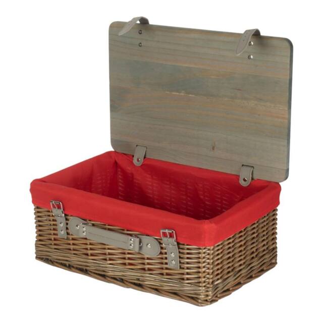 Red Hamper Antique Wash Red Lined Willow Empty Picnic Basket with Pinewood Lid - Size: XL - image 1