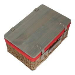 Red Hamper Antique Wash Red Lined Willow Empty Picnic Basket with Pinewood Lid - Size: XL - thumbnail 3
