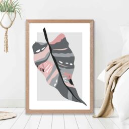 ARTZE Tropical Palm Grey & Pink Boho Botanical Framed Print SIZE: A4 with Oak Frame - thumbnail 2