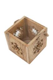 KDMD Natural Wooden Snowflake Tealight Candle Holder - Rustic Winter Decor in Brown - thumbnail 2