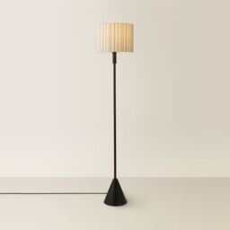 ValueLights Mitch Linen Stripe Lamp Shade Black Triangle Floor Lamp with LED Bulb in Off-White - thumbnail 6