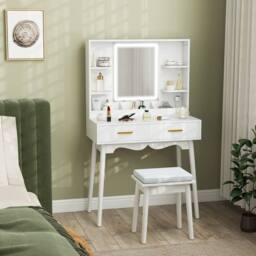 Wyld Haus White Dressing Table with LED Mirror Stool & Storage - thumbnail 3