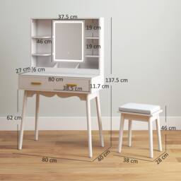 Wyld Haus White Dressing Table with LED Mirror Stool & Storage - thumbnail 4