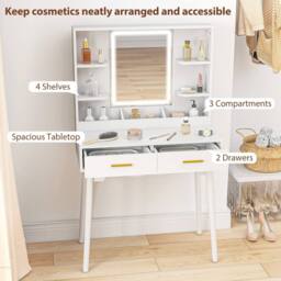 Wyld Haus White Dressing Table with LED Mirror Stool & Storage - thumbnail 6