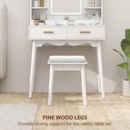 Wyld Haus White Dressing Table with LED Mirror Stool & Storage - thumbnail 8