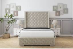 "Sloomy Arundel Plush Bed Frame With 50"" Upholstered Wingback Headboard in Cream - Size: Small Single"