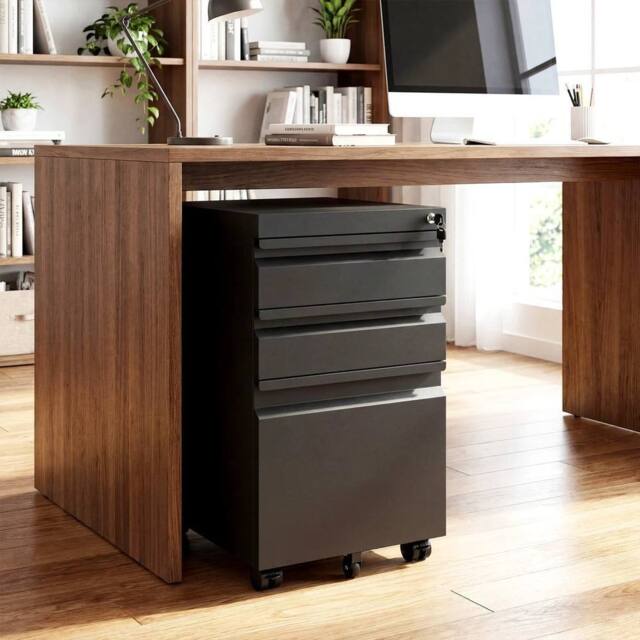 Kelvenix 3-Drawer Mobile File Cabinet Under-Desk Office Organizer in Black - Size: 0.6m2 - image 1