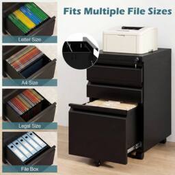 Kelvenix 3-Drawer Mobile File Cabinet Under-Desk Office Organizer in Black - Size: 0.6m2 - thumbnail 5