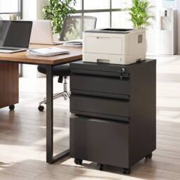 Kelvenix 3-Drawer Mobile File Cabinet Under-Desk Office Organizer in Black - Size: 0.6m2 - thumbnail 3