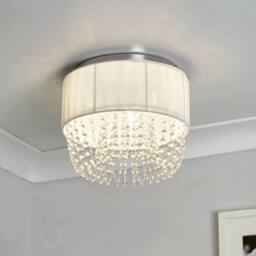 Lighting Collection Luxury Drum‑Shade with Crystal Cascades in White