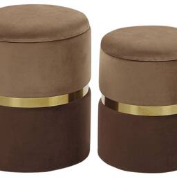 Wyld and Coco Set of 2 Brown Velvet Storage Pouffes with Gold Bar Detail - thumbnail 2