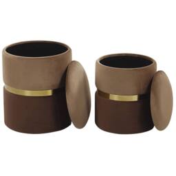 Wyld and Coco Set of 2 Brown Velvet Storage Pouffes with Gold Bar Detail - thumbnail 3