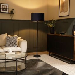 ValueLights Charlie Black Stem Floor Lamp Light with Velvet Lamp Shade in Navy - Size: 18 inches - thumbnail 1