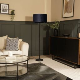 ValueLights Charlie Black Stem Floor Lamp Light with Velvet Lamp Shade in Navy - Size: 18 inches - thumbnail 3