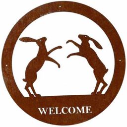 Poppyforge Boxing Hare Welcome Wall Art, Large, Steel - W49.5 x H49.5 cm - BM/RtR in Brown - thumbnail 2