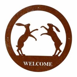 Poppyforge Boxing Hare Welcome Wall Art, Large, Steel - W49.5 x H49.5 cm - BM/RtR in Brown - thumbnail 1