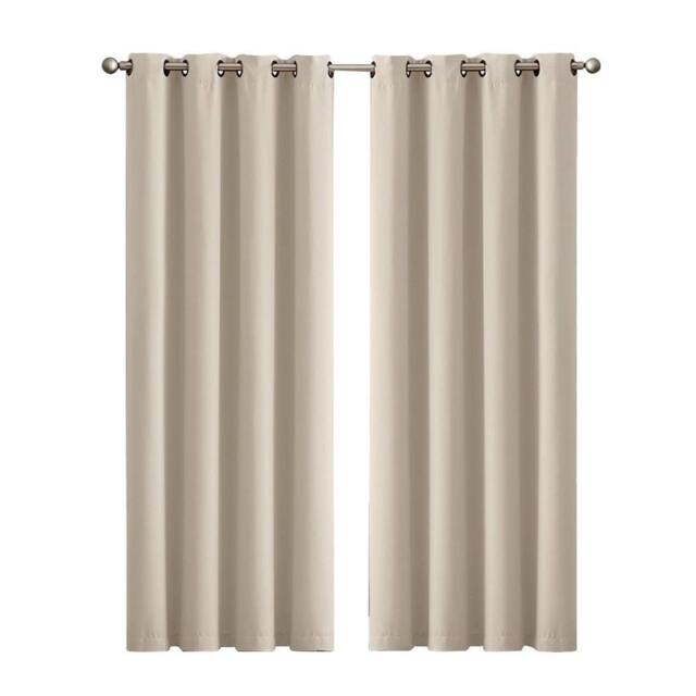 VOGREX 2Pcs Thermal Blockout UV Protection Washable Curtains in Beige - image 1